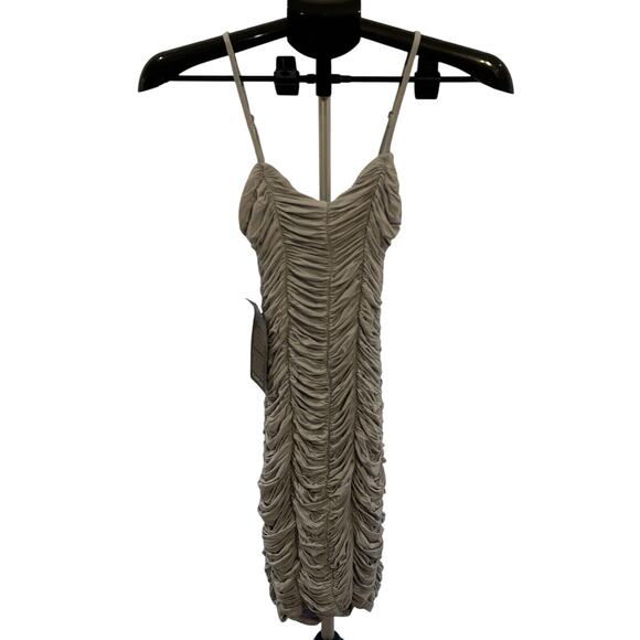 NWT Bebe Ruched Bodycon Mini Dress in Silver Women's size XS - Picture 1 of 5